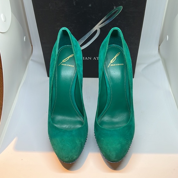 B Brian Atwood green suede Crystal platform pumps - Picture 3 of 5